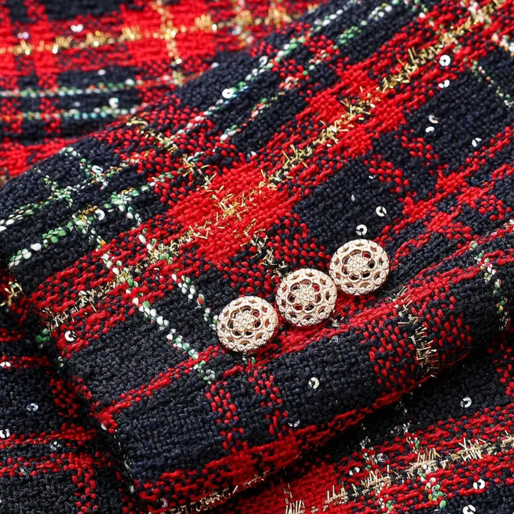 Charlotte | Tartan-Blazer-Set mit goldenen Details für Damen
