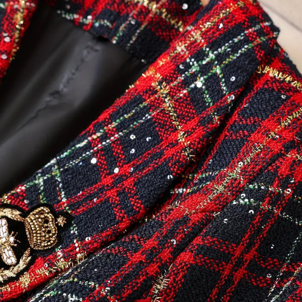 Charlotte | Tartan-Blazer-Set mit goldenen Details für Damen